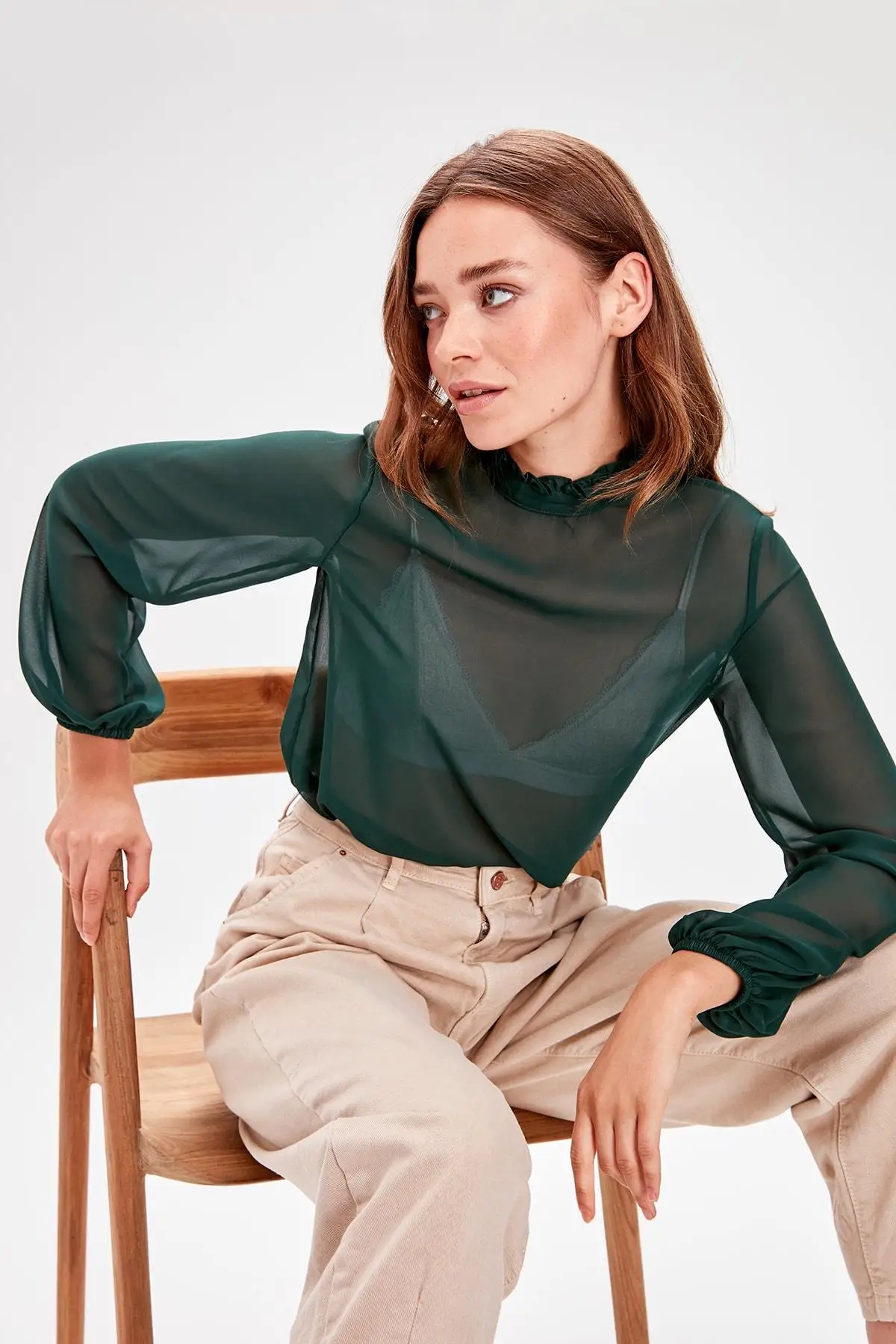 Платье С Рюшами Trendyol Green Bluz twoaw20bz0601 |