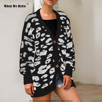 

When We Retro Women Leopard Knitted Cardigan Long Sleeve Sweater QY0605 Overcoat For Female 2019 Autumn New Outwear Coats