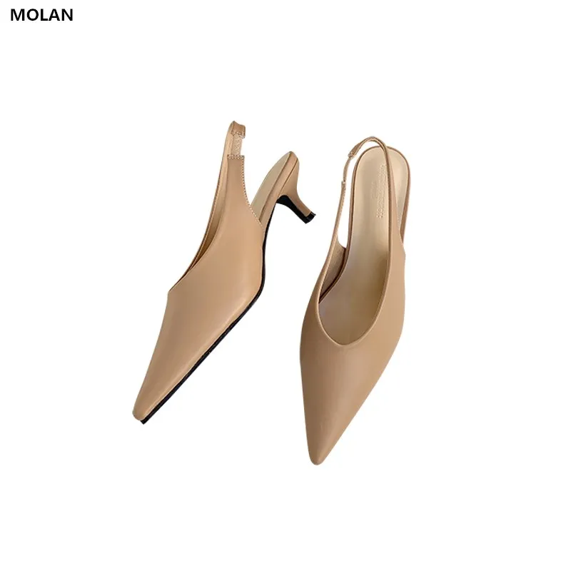 

MOLAN Brand Designers 2020 Spring Korean New Fashion Sexy V Mouth Back Strap Kitten Heels 4CM Shallow Lady Pumps Office Dress