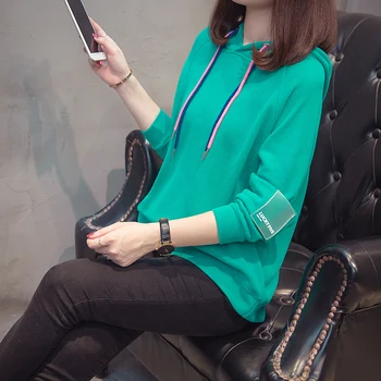 

COIGARSAM 4XL Plus Size Hooded blouse women Loose blusas womens tops and blouses Yellow Green Lake 6859