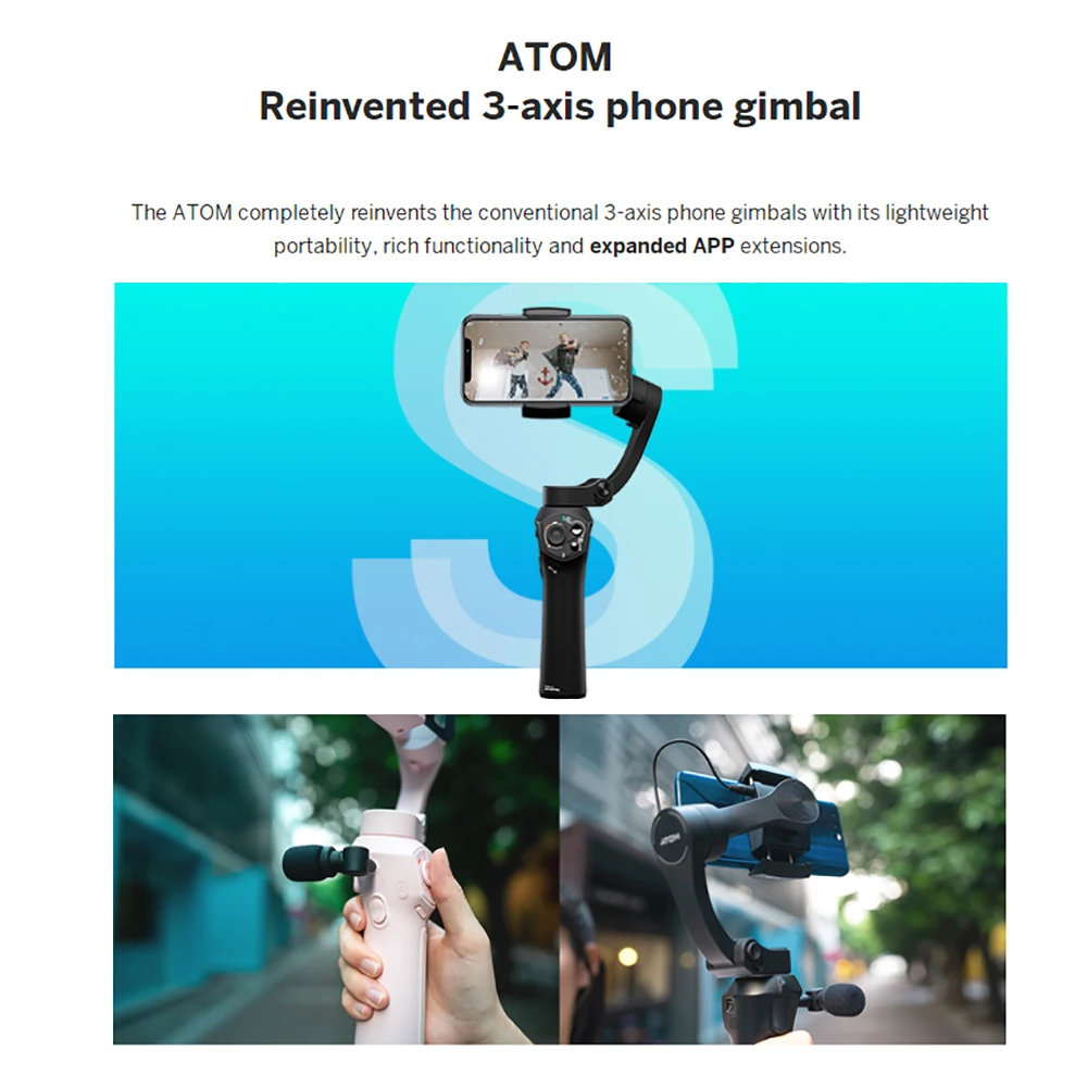  Foldable Atom 3-Axis Pocket-Sized Smartphone Handheld Gimbal Stabilizer For IPhone Samsung Huawei X