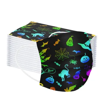 

100pcs Disposable Printed Mask Halloween Non-woven Face Mask 3 Layers Ply Filter Breathable Mask Earloops Mouth Cover Mondkapjes