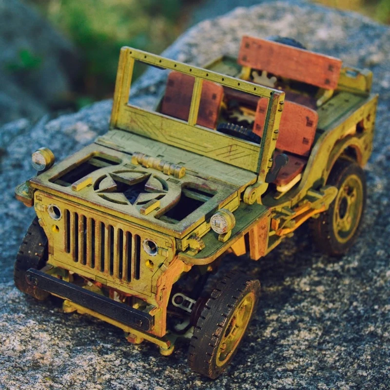 DIY 1: 65 4WD джип деревянный стерео Сборная модель Сборка механическая игрушка