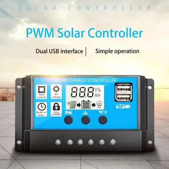 

60A/50A/40A/30A/20A/10A 12V 24V Auto Solar Charge Controller PWM Controllers LCD Dual USB 5V Output Solar Panel PV Regulator