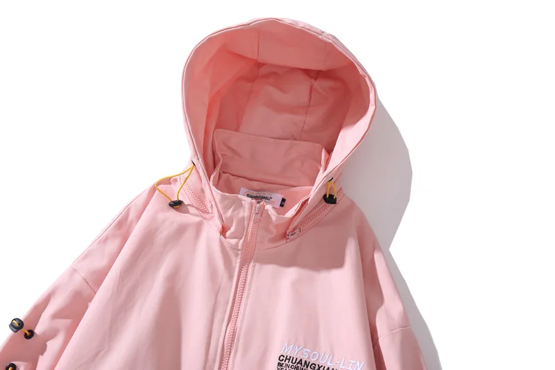 Harajuku буквы Embroid куртка мужская хип хоп Уличная куртка с капюшоном Ветровка Весна Япония воротник Мандарин жакет пальто толстовка с капюшоном