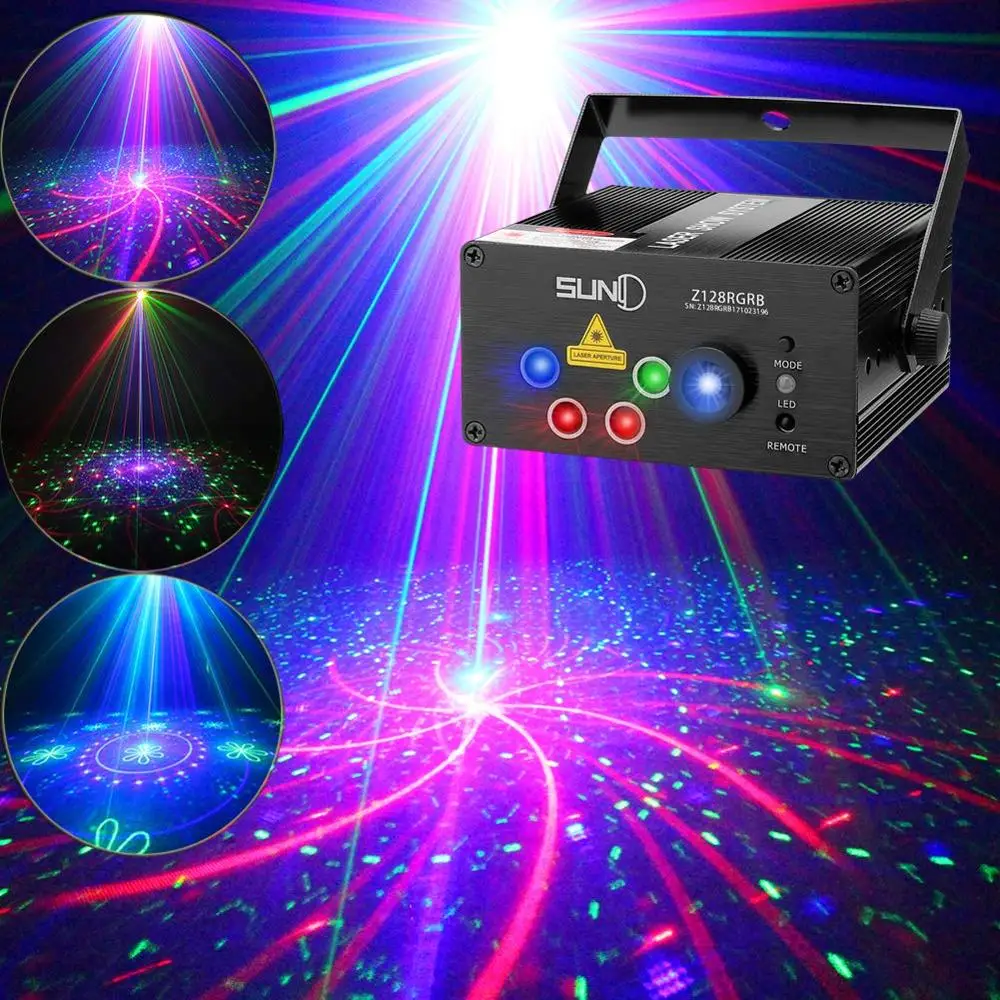 SUNY 128 RGB узор лазерный проектор звуковая активация сценический светильник лазерный светильник для вечеринки DJ музыка рождество диско светильник шоу танцевальный клуб бар