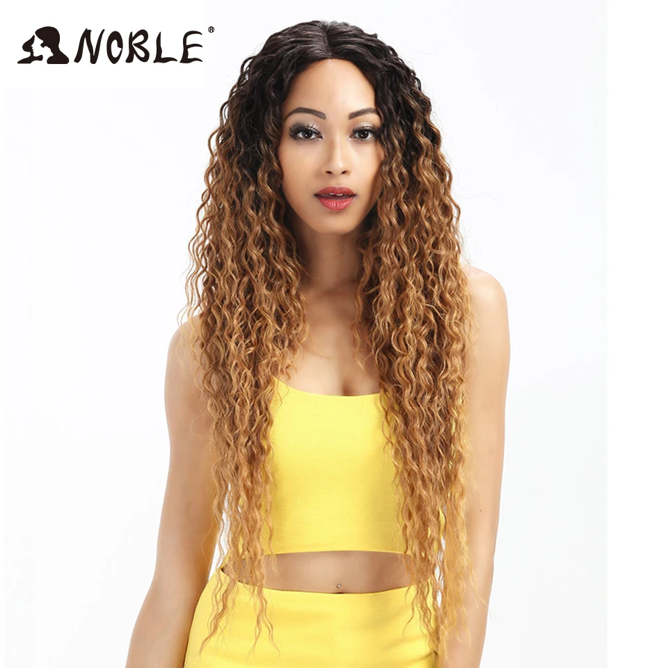 Comprare Nobile Capelli Sintetici Anteriore Del Merletto Parrucca Ondulata Lunga Dei Capelli 30 Pollici Biondi Parrucche Per Le Donne di Colore Dei Capelli Ombre Del Merletto Sintetico parrucca anteriore
