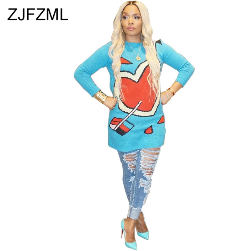 

Kawail Printed Sexy Long Sweater 2019 Women Round Neck Slim Knitted Tops Autumn Winter Long Sleeve Plus Size Causal Pullover