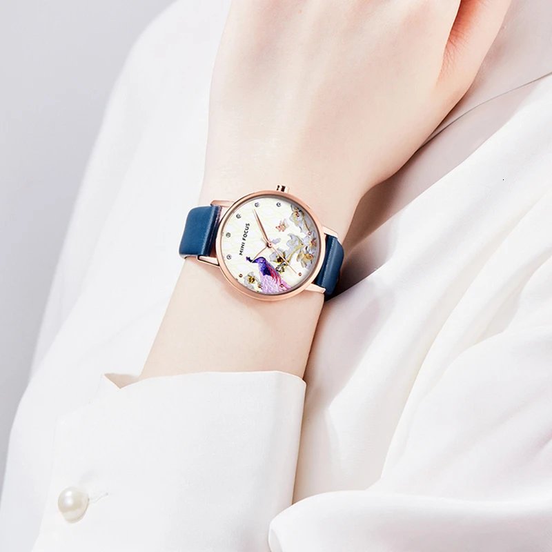 Мини фокус женские часы водонепроницаемые синие часы кожаный Бренд роскошные модные повседневные рождественское платье Кварцевые женские часы