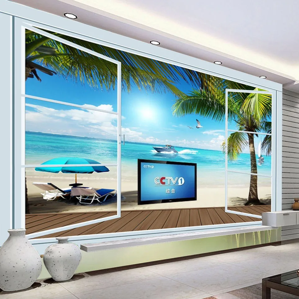 

Drop Shipping Custom 3D Photo Wallpaper Ocean View 3D Stereo Window TV Background Wall Mural Wall Painting Wallpaper Home Decor