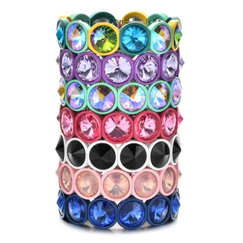 ZMZY Handmade Multicolor Big Crystal Elastic Bracelet Enamel Stretch Glass Bangle Tile Bead Bracelet for Women Dark Vintage