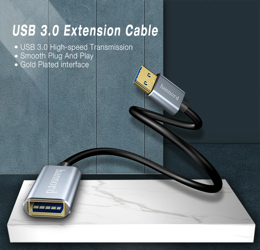 Hannord USB кабель-удлинитель папа-мама USB 3,0 кабель-удлинитель Кабель для передачи данных USB кабель для ПК клавиатура принтер Smart tv