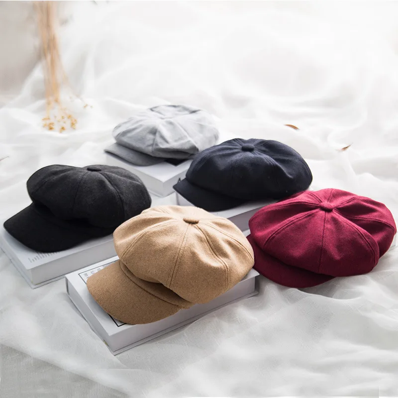 

2019 Trend Winter Hats for Women French Style Wool Baker's Boy Hat New Cool Women Baseball Cap Black Visor Hat Berets Autumn Hat
