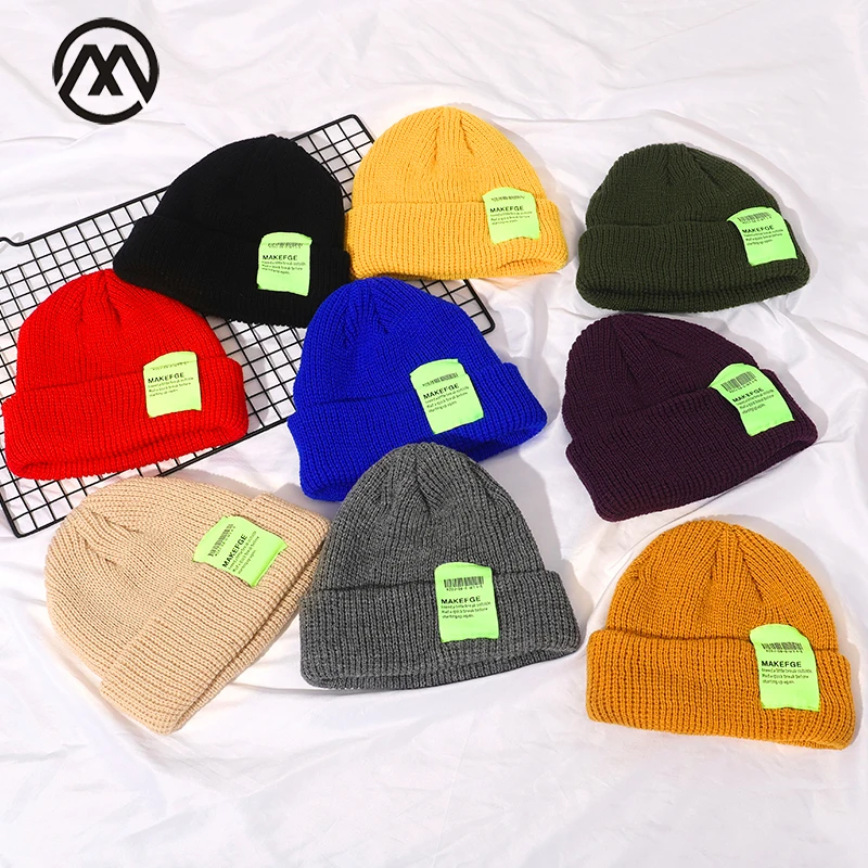 

Winter Hat for Men/Women Knit Hats Woman Beanie Caps Outdoor Warm Letter Label Cotton Candy Color Innocent Cap 2020 New Skullcap