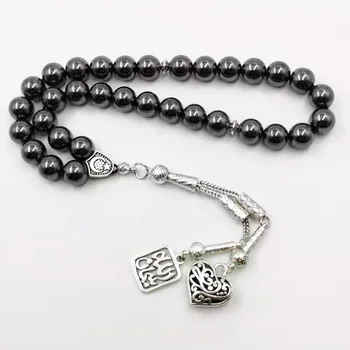 

Hematite Tasbih Metal tassel Islamic jewelry pendant prayer beads 33 66 99beads natural stone Muslim Rosary