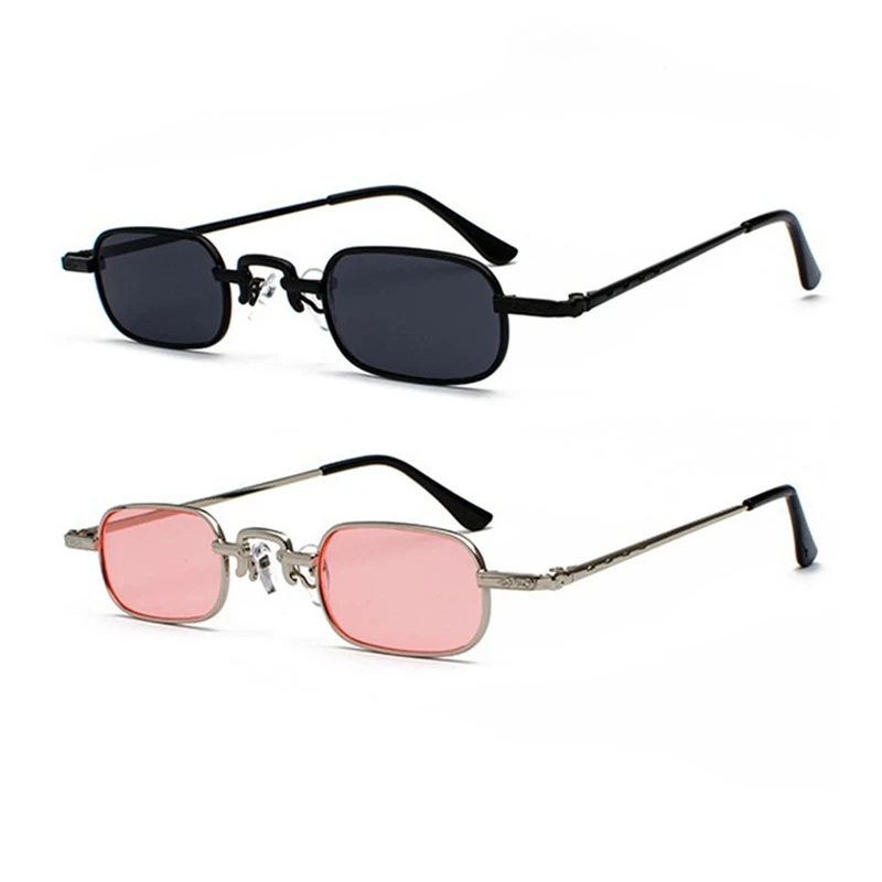 2pcs Retro Punk Glasses Clear Square Sunglasses Female Men Metal Frame - Black + Gray & Pink Silver | Аксессуары для одежды