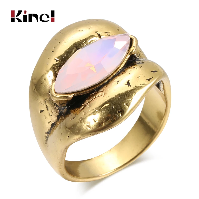 pink Kinel, роскошное античное кольцо для женщин, модное, золотое, зеленое, Опаловое кольцо, богемные, пляжные, вечерние, винтажные, свадебные ювелирные изделия - Цвет основного камня: pink