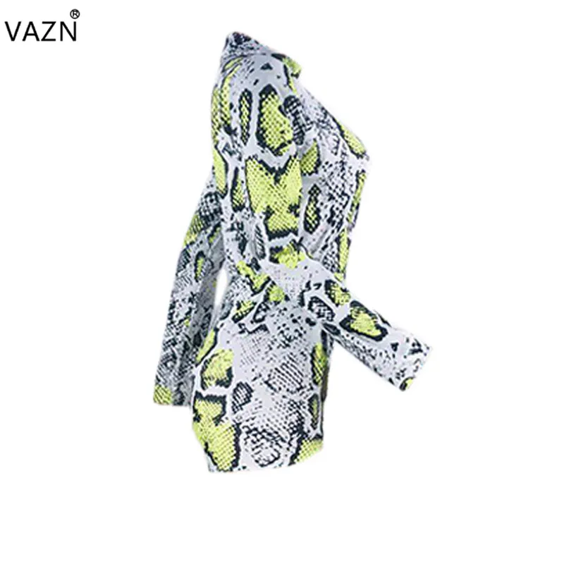 VAZN KSN5032, длинный рукав, лацкан, Змеиный узор, с принтом, однобортный, летние, племенные, стильные комбинезоны, короткие штаны