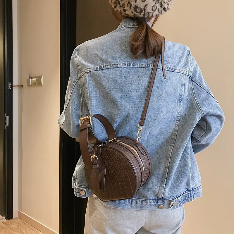 brown BXX Sac/ модная осенне-зимняя роскошная женская сумка дизайнерская с каменным узором маленькая круглая сумка через плечо ZF129 - Color: brown
