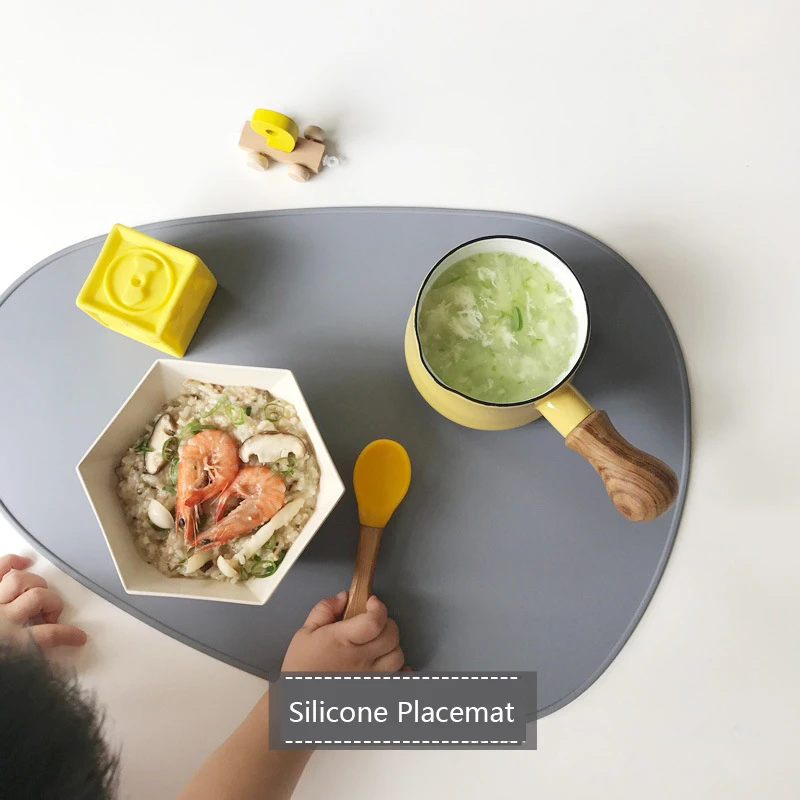 Коврик для кормления детей, простой силиконовый коврик для кормления, овальная форма, изоляционный коврик для дома, без БФА, водонепроницаемый коврик для посуды - Цвет: Серый