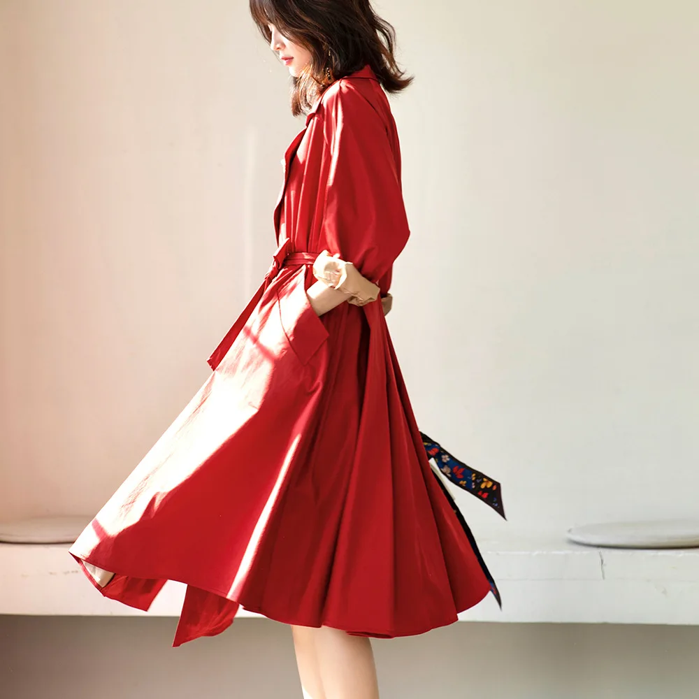 Red Long Trench Coat 2020 Spring Camel Windbreaker ins Vintage High Quality Clothes kaban Women sobretudo feminino Loose Coats | Женская