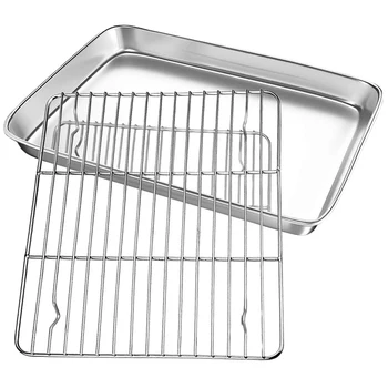 

Toaster Oven Pans with Cooling Rack, 12.4 x 9.7 x 1 Inch Stainless Steel Cookie Sheet, Baking Tray Bakeware Replacement