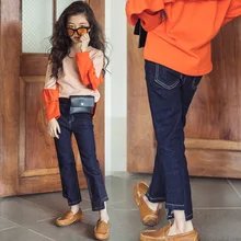 Весна-лето-осень ; детская одежда для девочек; стиль; крутые повседневные джинсы; модные детские брюки средней и большой длины