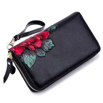 

Women PU Leather Long Wallet Rose Pattern Card Holder RFID Purse Phone Pouch Handbag Zipper Bag