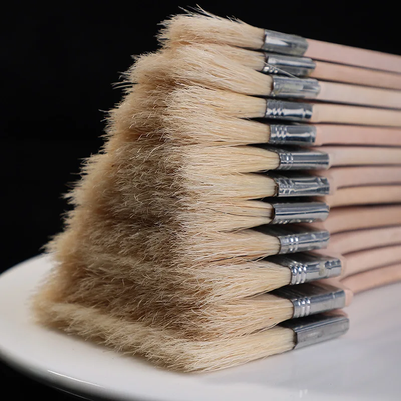 Art Paint Brush 12Pcs/Set Watercolor oil Pig Bristle Easy To Clean wooden BBQ scrubbing
