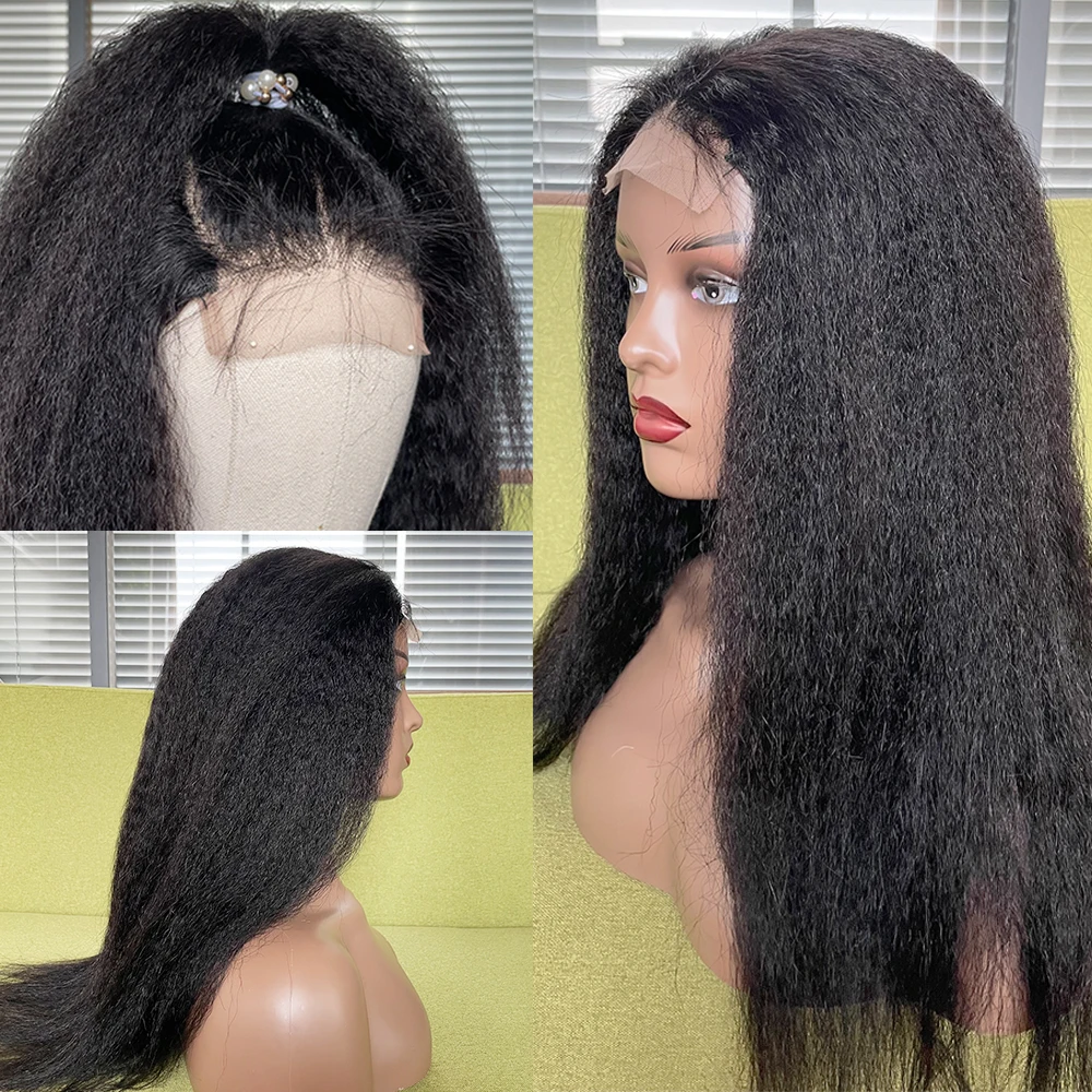 Malaysian Kinky Straight Wigs Human Hair Lace Frontal Wig 4x4 Lace Closure Wig For Black Women 13x1 T Part Pre Plucked