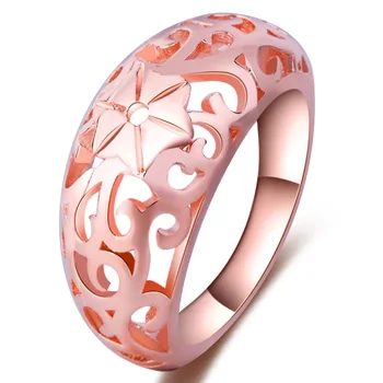 

CHAMSS Vintage Rose Gold Openwork Pattern Ring Elegant Simple Women Fashion Gift