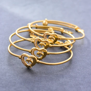 

Wando 4Pcs Dolphins Baby Bangles for Baby child Girl Gold Color Dubai Bride Wedding Bracelet African Charm Bracelet Arab Jewelry