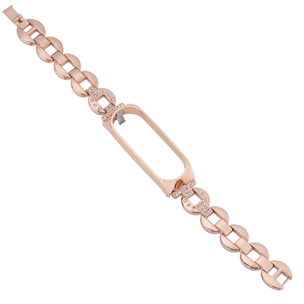 Rose gold Ремешок из нержавеющей стали с бриллиантами, браслет для Xiaomi mi, 4 сменных браслета для mi Band 4 mi band 4 Смарт-часы аксессуары - Цвет ремешка: Rose gold