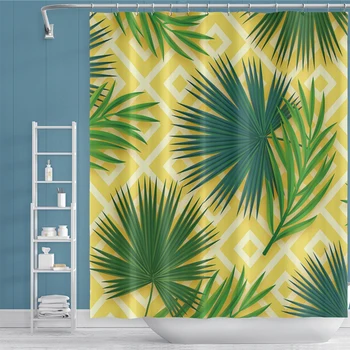 

Fashion Customized Shower Curtains For Bathroom Polyester DecorTropical Plants Leaves Bath Curtain Waterproof Washable Curtains