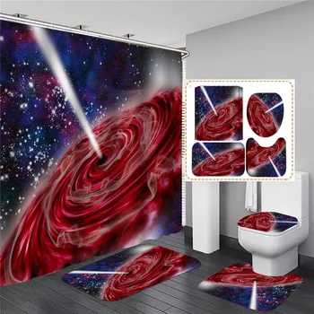 

Space Landscape Shower Curtains Planet Stars Pattern Bathroom Decor Waterproof Polyester Fabric Curtain Set