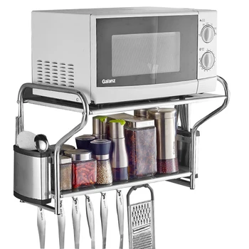 

Space aluminum wall-mounted microwave oven rack 2 layer oven bracket kitchen storage rack support rack space saving