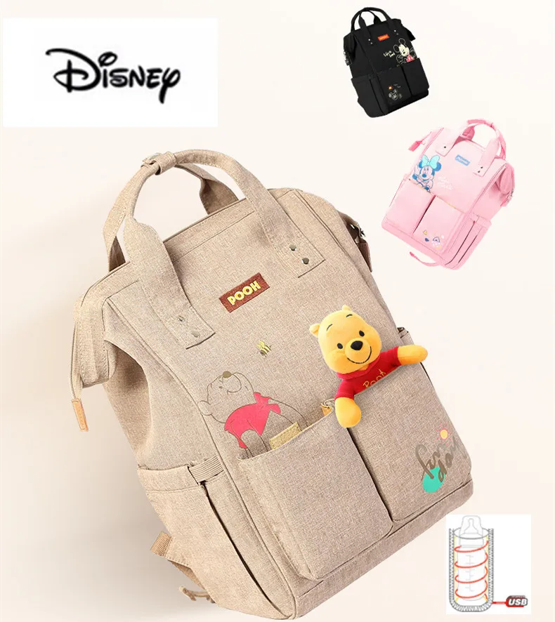  2019 Disney Diaper Bag Backpack USB Bottle Insulation Bags Minnie Mickey Big Capacity Travel Oxford