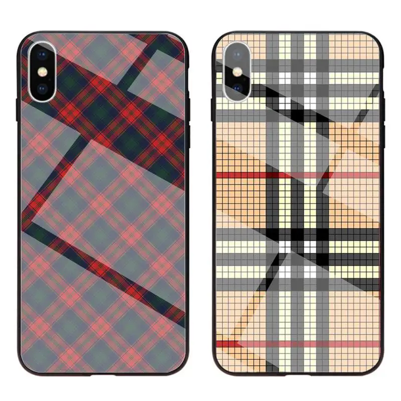 Шахматный клетчатый чехол для телефона закаленное стекло iPhone 11 Pro XR XS MAX 8X7 6S 6 Plus SE