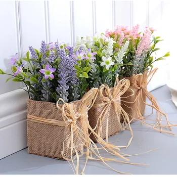 

Artificial Lavender Mini Floral Silk Flower Household Table Decoration Dried Flower Potted Rural Style Burlap Potted Plant Fake