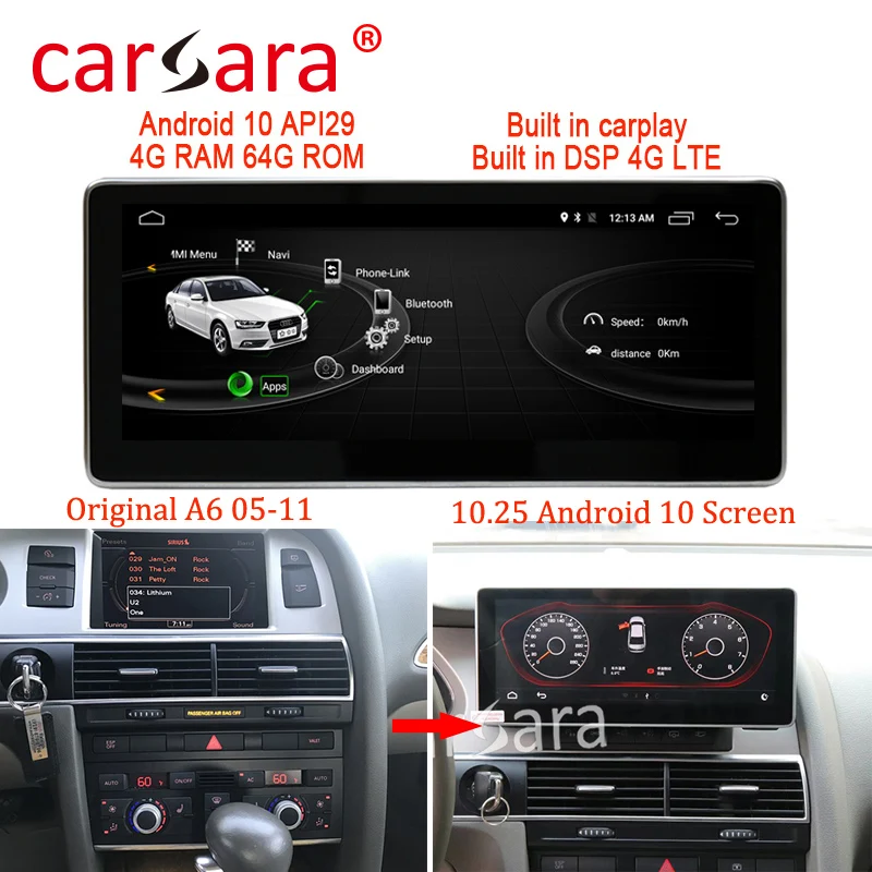 10 25 &quotAndroid монитор для Audi A6L 2005 до 2011 сенсорный экран GPS навигация мультимедийный