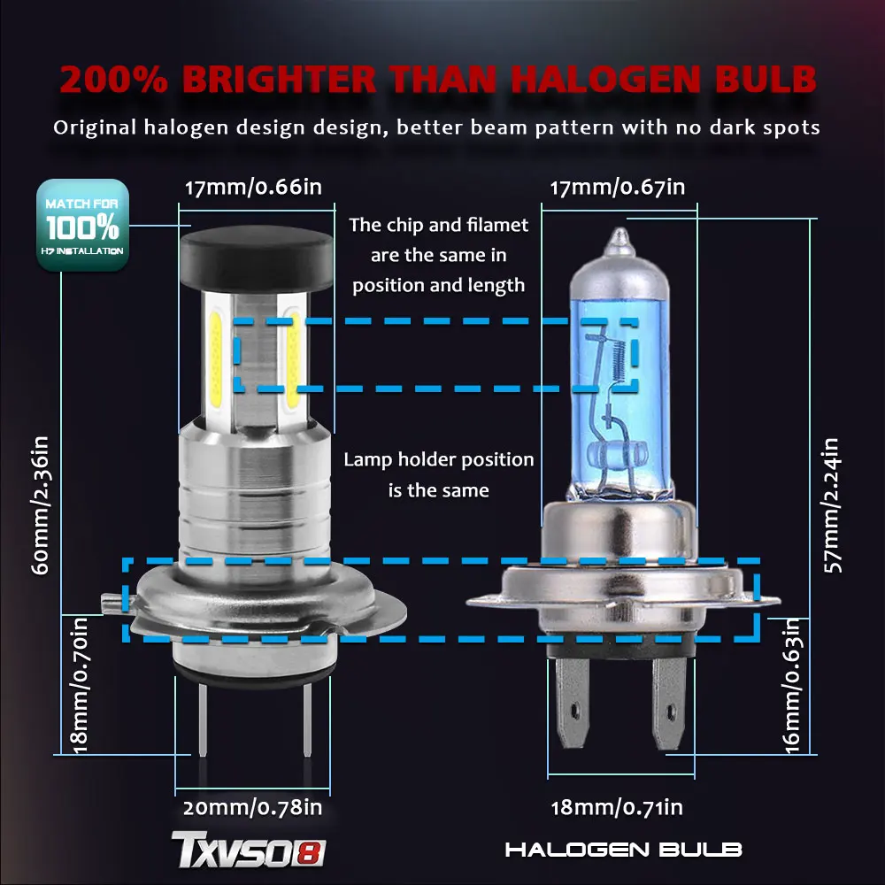 55W H7 led bulb 20000LM High-brightness three-sided LED chip 360