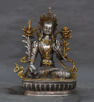 

wedding decoration Old Tibet Buddhism Joss Silver Gilt White Tara Guanyin KuanYin Buddha God Statue