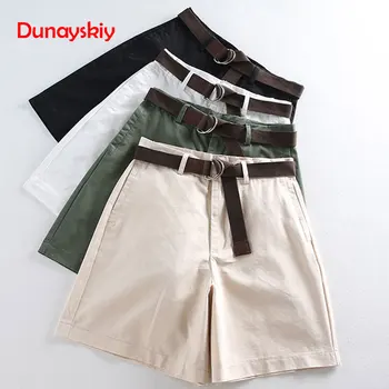 

All-match 4 Solid Color Sashes Casual Women Shorts A-line High Waist Slim Summer Shorts Feminino Chic S-XXL Ladies Bottom