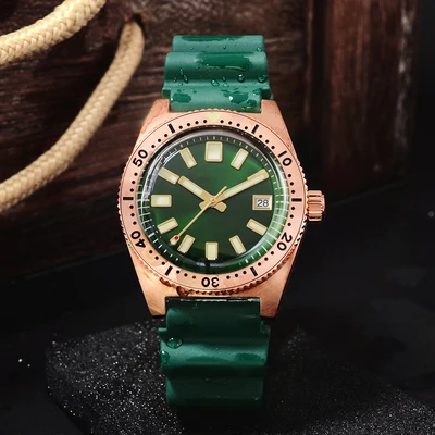 62MAS Мужские автоматические часы из нержавеющей стали для дайвинга 200 м водостойкий керамический Безель Сан Мартин модные наручные часы NH35 - Цвет: bronze green no logo