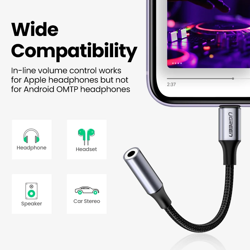 Ugreen MFi Lightning to 3 5mm Headphones Adapter for iPhone 12 11 Pro 8 7 Aux 3 5mm Jack Cable for Lightning Adapter Accessories