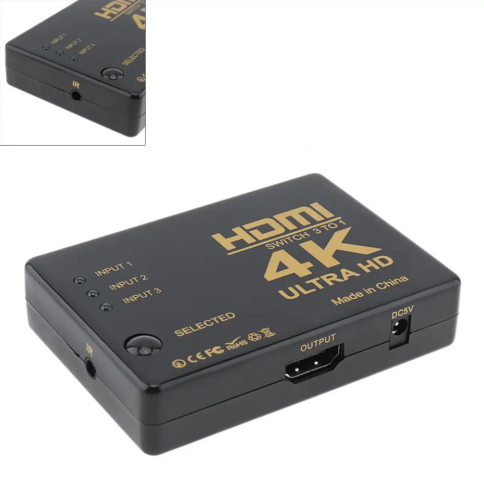4K Ultra HD HDMI переключатель 3 в 1 коммутатор сплиттер коробка конвертер адаптер для DVD/HDTV/Xbox/PS3/PS4/Xiaomi