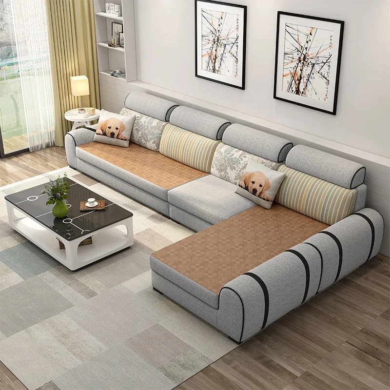 

Rattan Sofa Combination Living Room Fabric Sofa Outfit Modern Small Apartment Simple Winter Dual Purpose Corner Fabric Sofa
