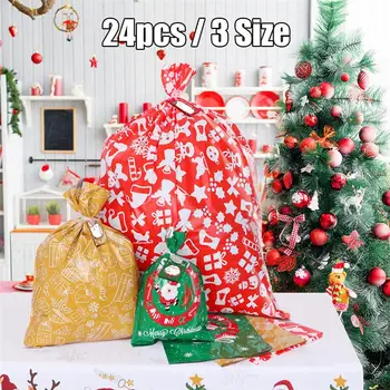 

24Pcs Christmas Gift Bags Assorted Styles Christmas Gift Wrapping Goodie Bags Favor Pouches for Xmas Party Wedding