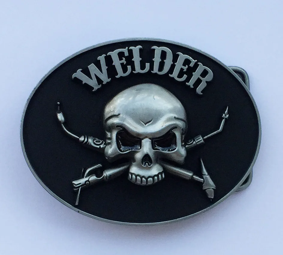 

Newest Desgin Oval Welder Trades Tradesman Skull Belt Buckle suitable for 4cm wideth belt with continous stock
