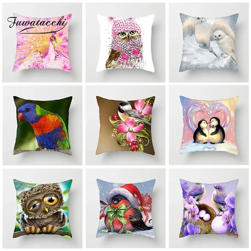 

Fuwatacchi Cartoon Animal Cushion Cover Cute Bird Owl Penguin Pillows Cover Decoration For Car Home Sofa Pillowcase 45cm*45cm